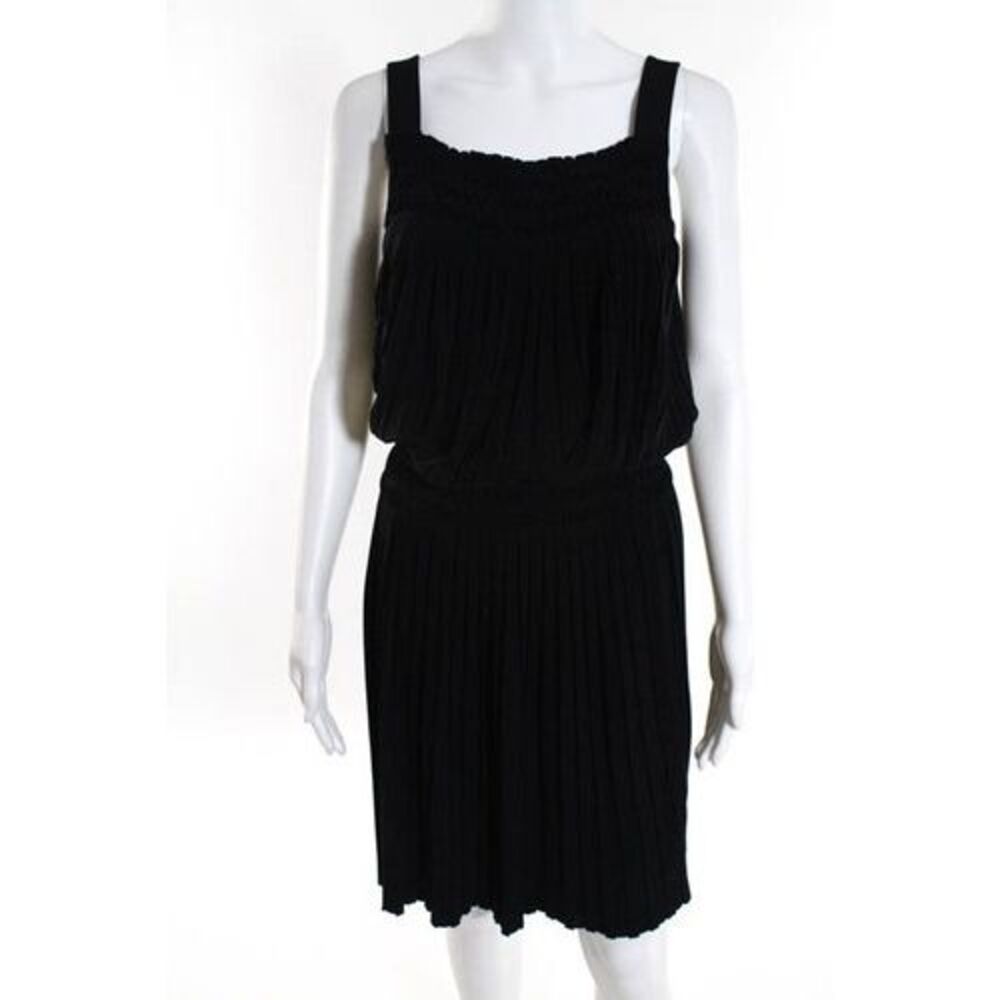 DKNY Black Accordion Pleat Elastic Waist Sleeveless Dress Sz S